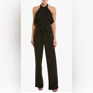 Bebe Women's Ruffle Halter Tie Neck‎ Jumpsuit Pants Black Size 4 NEW